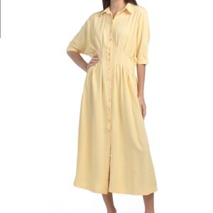 NWT Linen Blend Yellow Pintuck Waist Shirt Woman Dress Size US XL